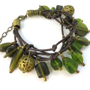 Vintage 90s Y2K Handcrafted Artisan Bracelet Green Beaded Festival Boho Hippie